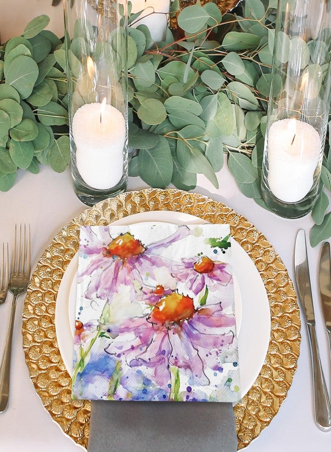 JarThenaAMCS 80Pcs Spring Daisy Paper Napkins Violet Flower Disposable Luncheon Napkins Summer Floral Dinner Hand Napkin for Seasonal Home Party Supplies, 6.5 x 6.5 Inch - Image 5